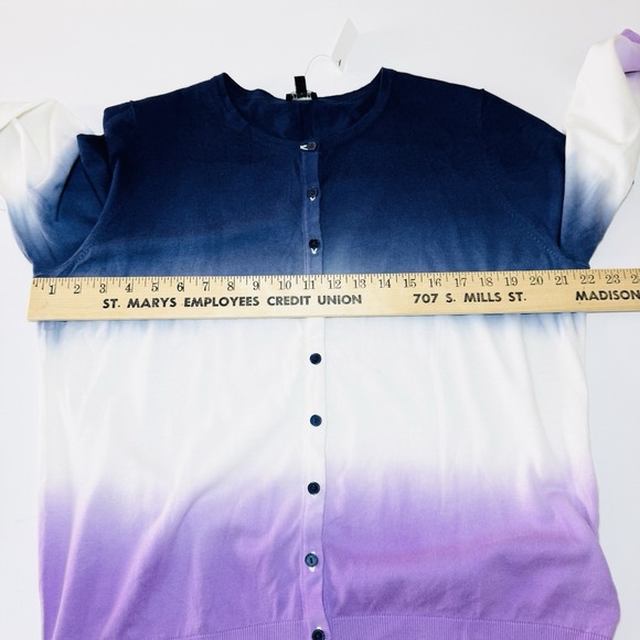 Talbots Charming Cardigan Sweater XL Lilac Navy Dip Dye Ombré 3/4 Sleeve Spring - Picture 7 of 9